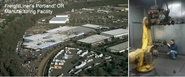 Photos: "Freightliner's Portland, OR Manufacturing Facility", man working on 12-foot tall robotic arm